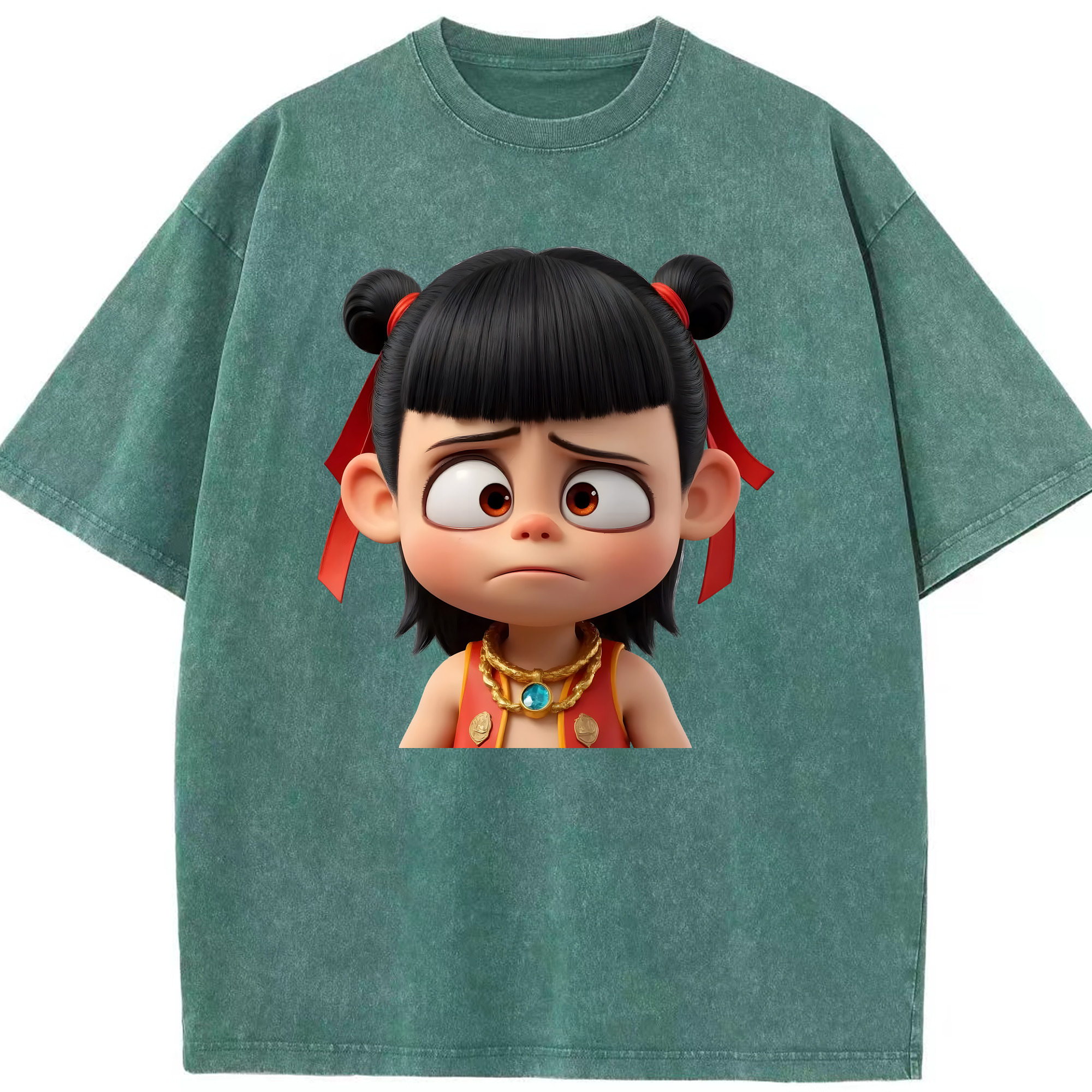 （画像用） Ne Zha 2 ナタ 魔童の大暴れ 綿100% ヴィンテージ風 半袖Tシャツ（フロントプリント）